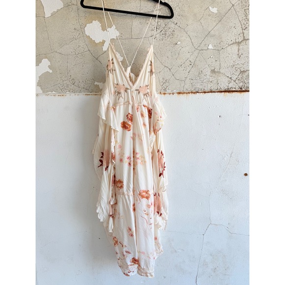 Free People Dresses & Skirts - Free People Midi Dress Embroidered Floral Boho Handkerchief Hem Sundress Small